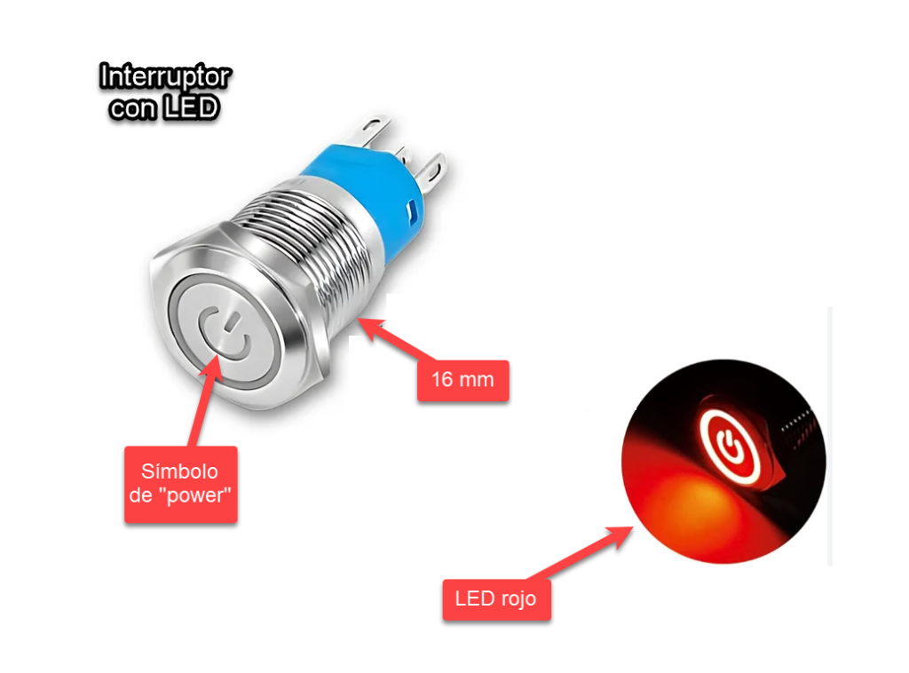 Interruptor con LED rojo para proyectos electrónicos