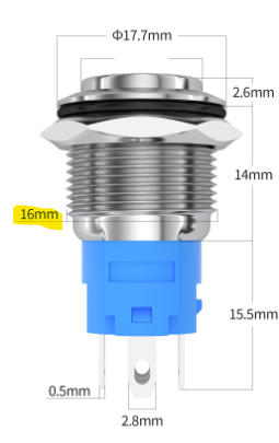 Dimensiones del interruptor con LED